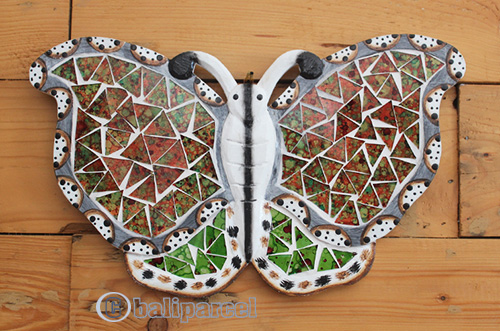 Wooden Wallhanging Butterfly Painted With Mosaic, Handmade From Albesia Wood