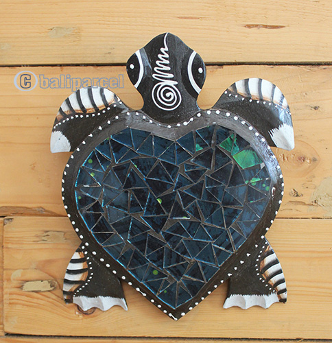 Wooden Wallhanging Turtle Painted With Mosaic, Handmade From Albesia Wod