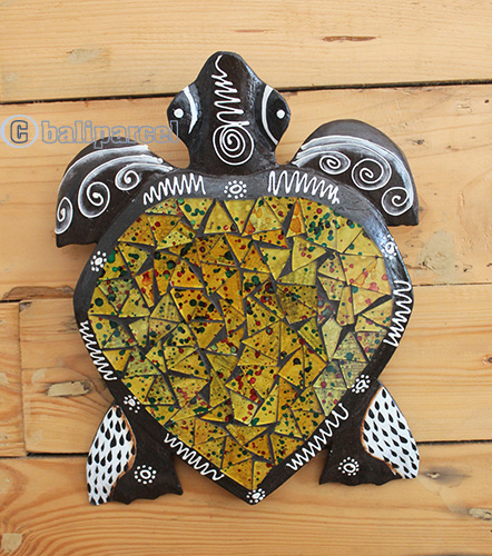 Wooden Wallhanging Turtle Painted With Mosaic, Handmade From Albesia Wod