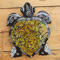 Wooden Wallhanging Turtle Painted With Mosaic, Handmade From Albesia Wod