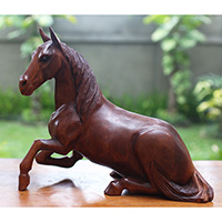 Wooden Horse, Handmade From Suar Wood