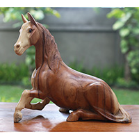 Wooden Horse, Handmade From Suar Wood