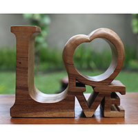 Wooden Love Bottle Holder, Handmade From Suar Wood