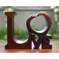 Wooden Love Bottle Holder, Handmade From Suar Wood