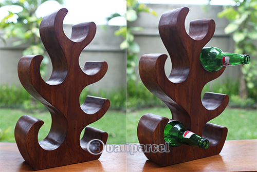 Wooden Rack Bottle Holder, Handmade From Suar Wood