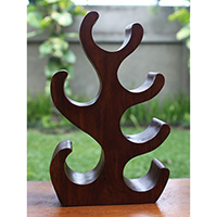 Wooden Rack Bottle Holder, Handmade From Suar Wood