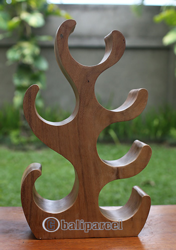 Wooden Rack Bottle Holder, Handmade From Suar Wood