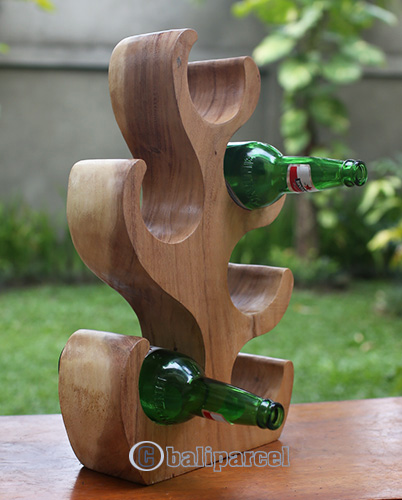 Wooden Rack Bottle Holder, Handmade From Suar Wood