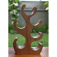 Wooden Rack Bottle Holder, Handmade From Suar Wood