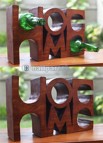 Wooden Home Bottle Holder, Handmade From Suar Wood