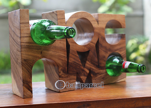 Wooden Home Bottle Holder, Handmade From Suar Wood