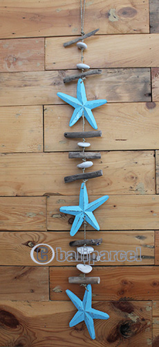 Wooden Wallhanging Starfish, Hanmade From Albesia Wood With Stone