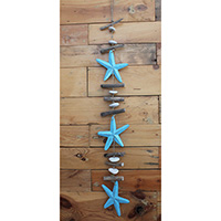 Wooden Wallhanging Starfish, Hanmade From Albesia Wood With Stone