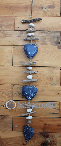 Wooden Wallhanging Heart Hanmade From Albesia Wood With Stone