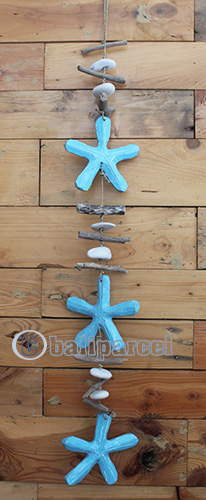Wooden Wallhanging Starfish, Hanmade From Albesia Wood With Stone
