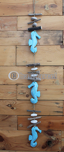 Wooden Wallhanging Seahorse Hanmade From Albesia Wood With Stone