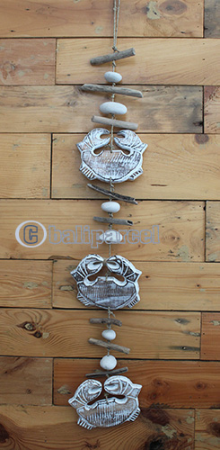 Wooden Wallhanging Crab, Hanmade From Albesia Wood With Stone