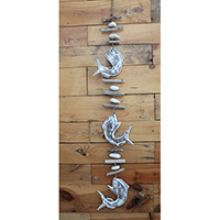 Wooden Wallhanging Dolphins, Hanmade From Albesia Wood With Stone