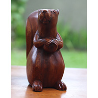 Wooden Squirrel, Hand Carved From Suar Wood