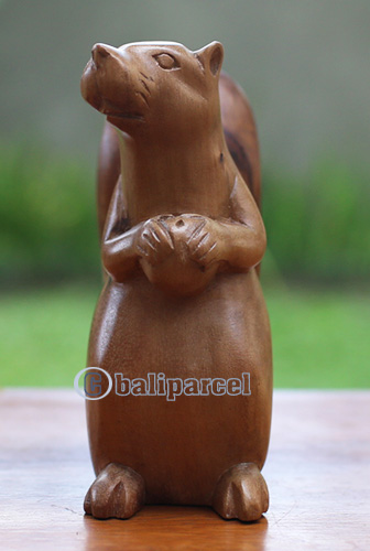 Wooden Squirrel, Hand Carved From Suar Wood