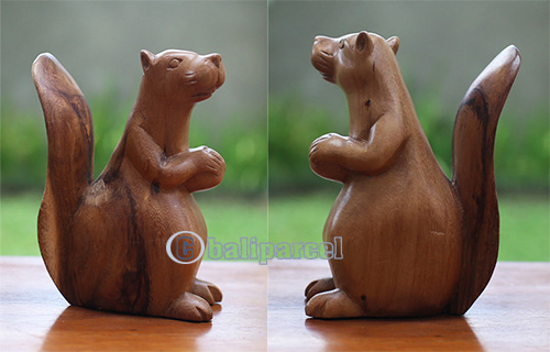 Wooden Squirrel, Hand Carved From Suar Wood