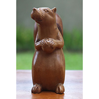 Wooden Squirrel, Hand Carved From Suar Wood