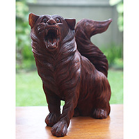 Wooden Wolves, Handcarved From Suar Wood