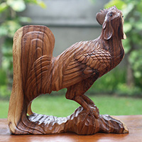 Wooden Chicken Handcarved From Suar Wood