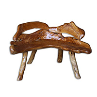 Wooden Teak Root Bench, Handmade From Teak Wooden