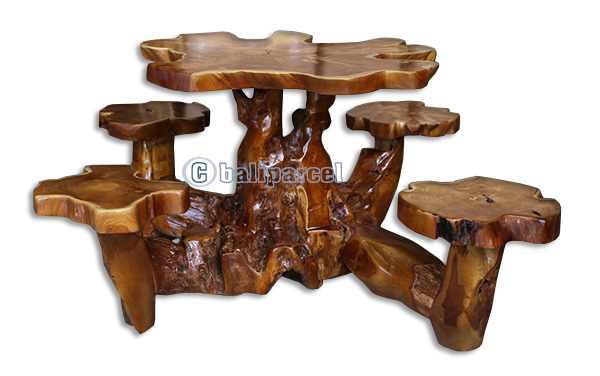 Wooden Teak Root Set Table And Stool Handmade From Teak Wooden