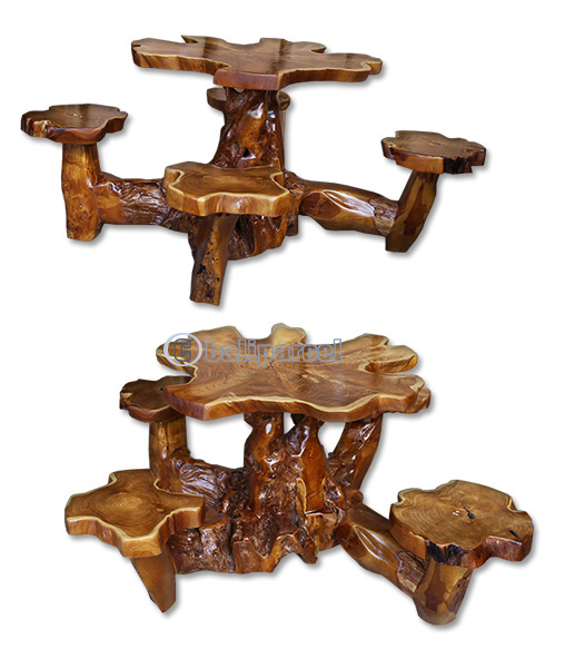 Wooden Teak Root Set Table And Stool Handmade From Teak Wooden