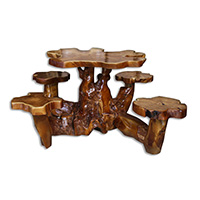 Wooden Teak Root Set Table And Stool Handmade From Teak Wooden