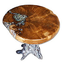 Wooden Teak Root Table Indlaid With Coral And Resin