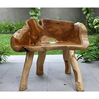 Wooden Teak Root Bench, Handmade From Teak Wooden