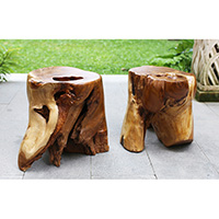 Wooden Teak Root Stool Handmade From Teak Wooden