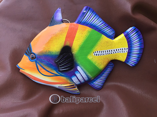 Wooden Wallhanging Of Fish, Hanmade From Albesia Wood