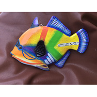 Wooden Wallhanging Of Fish, Hanmade From Albesia Wood
