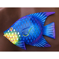 Wooden Wallhanging Of Fish, Hanmade From Albesia Wood