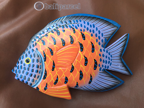 Wooden Wallhanging Of Fish, Hanmade From Albesia Wood