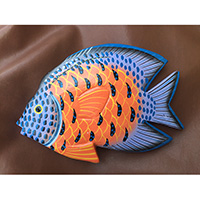 Wooden Wallhanging Of Fish, Hanmade From Albesia Wood