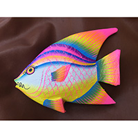 Wooden Wallhanging Of Fish, Hanmade From Albesia Wood