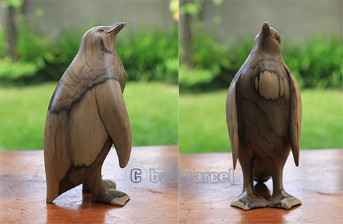 Wooden Pinguin, Handmade From Crocodile Wood Natural Polished