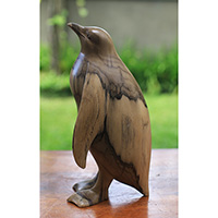 Wooden Pinguin, Handmade From Crocodile Wood Natural Polished