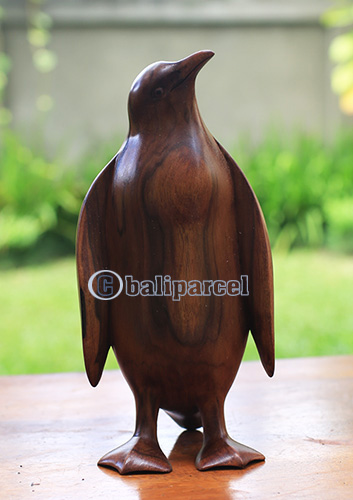 Wooden Pinguin, Handmade From Crocodile Wood Brown Polished
