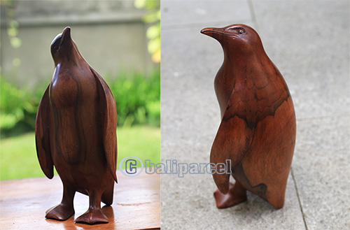Wooden Pinguin, Handmade From Crocodile Wood Brown Polished