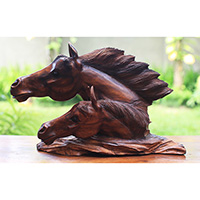 Wooden Horse, Handmade From Suar Wood