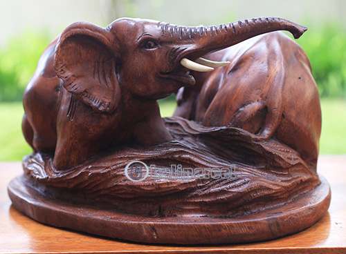 Wooden 2 Elephant, Hand Carved From Suar Wood