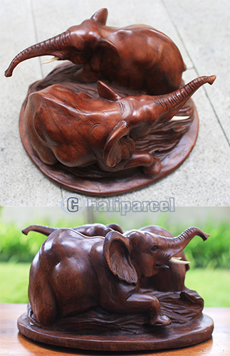 Wooden 2 Elephant, Hand Carved From Suar Wood