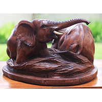 Wooden 2 Elephant, Hand Carved From Suar Wood