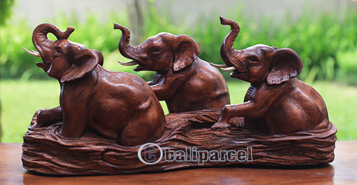 Wooden 3 Elephant, Hand Carved From Suar Wood